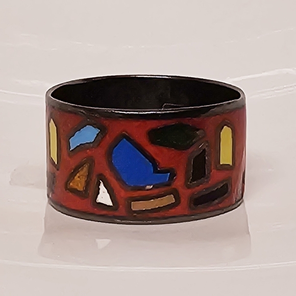 Vintage Sterling silver enamel ring size 8 - Picture 1 of 8